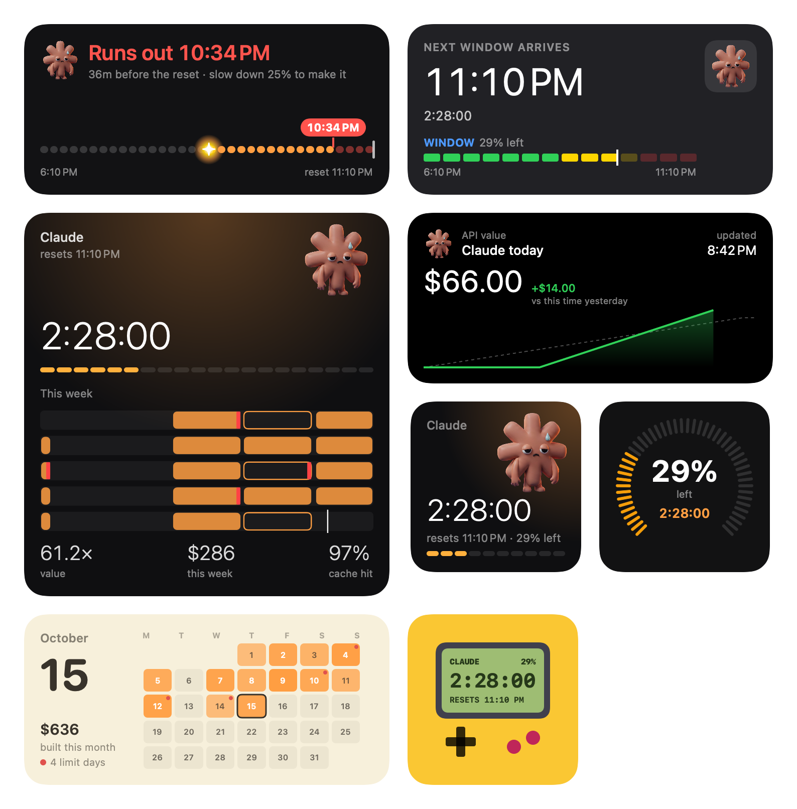 All eight Reset widgets